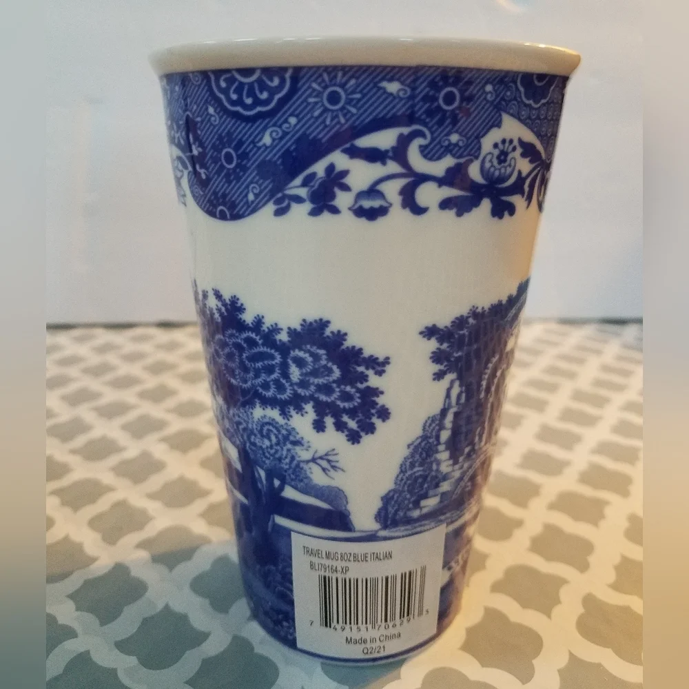 Spode Italian Blue 8 Oz Travel Mug New